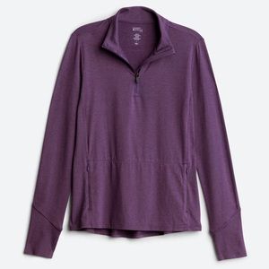 Market & Spruce: Rema Half Zip Performance Knit Top, Purple, Size Small